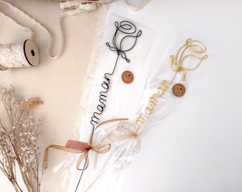 Rose en fil de fer personnalisée fait main, prénom personnalisé en fil de fer, déco de table, cadeau fête des mères