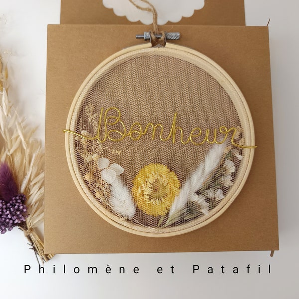 Prénom fil de fer personnalisable, couronne fleurs séchées personnalisable, déco murale pour chambre "couronne fleurs d'été"