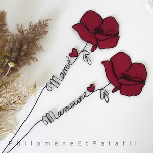 Personalized first name flower, poppy first name, personalized first name in wire