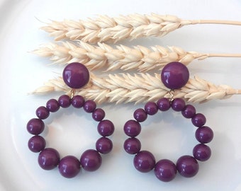 Earrings (small model) creole purple resin beads - vintage spirit