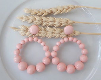 Earrings (large model) creole pink pearls in resin - vintage spirit