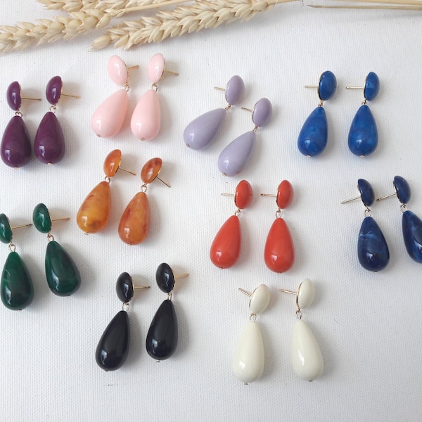 Boucles d'oreilles Agate - gouttes en résine - esprit vintage