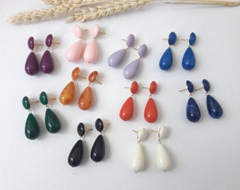 Boucles d'oreilles Agate - gouttes en résine - esprit vintage