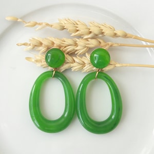 Boucles d'oreilles IRIS pendentif goutte en résine esprit vintage Vert marbré