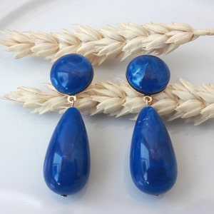 Boucles d'oreilles Agate gouttes en résine esprit vintage Bleu royal marbré