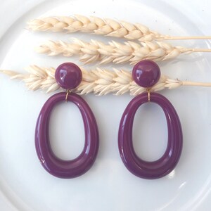 Boucles d'oreilles IRIS pendentif goutte en résine esprit vintage Prune