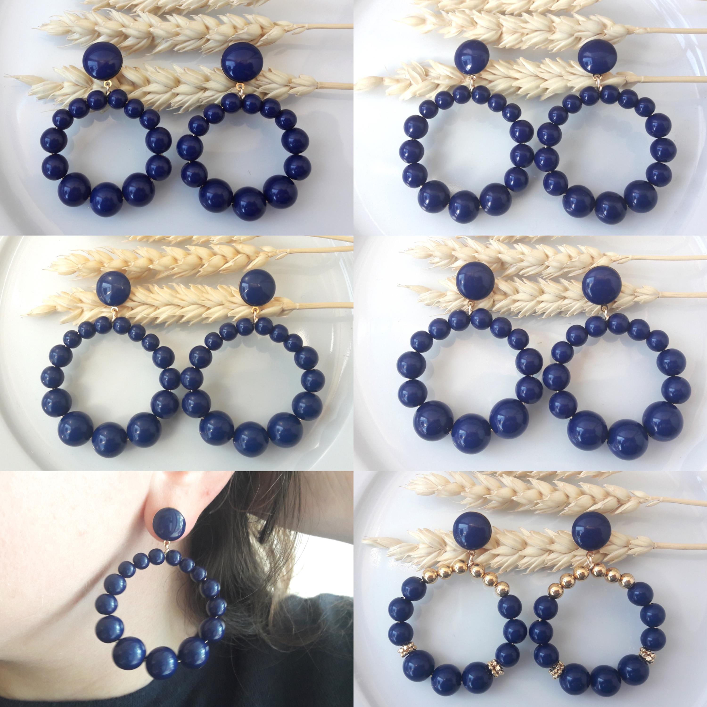 20 Perles En Resin Rayé 8mm Bleu Marine Et Blanc - Mercerie Center