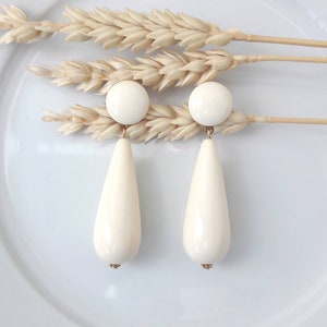 Boucles d'oreilles Agate Bis gouttes en résine esprit vintage Écru - Crème