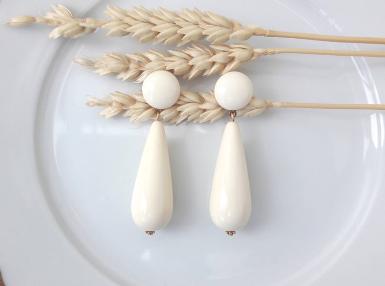 Boucles d'oreilles Agate Bis gouttes en résine esprit vintage Écru - Crème