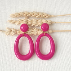 Boucles d'oreilles IRIS pendentif goutte en résine esprit vintage Rose fuchsia