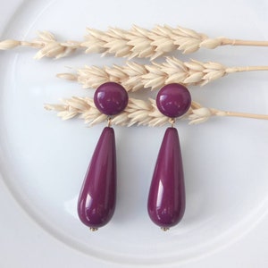 Boucles d'oreilles Agate Bis gouttes en résine esprit vintage Violine - Aubergine