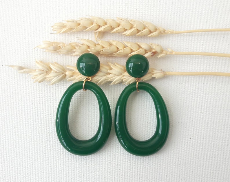 Boucles d'oreilles IRIS pendentif goutte en résine esprit vintage Vert émeraude