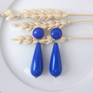 Boucles d'oreilles Agate Bis gouttes en résine esprit vintage Bleu roi