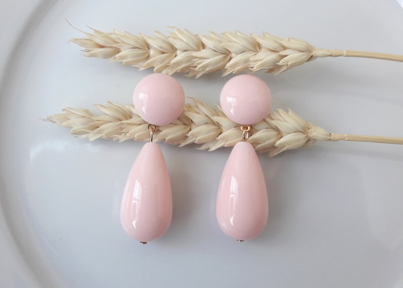 Boucles d'oreilles Agate gouttes en résine esprit vintage Rose clair