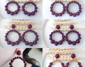 Purple pearl hoop earrings in resin - vintage style