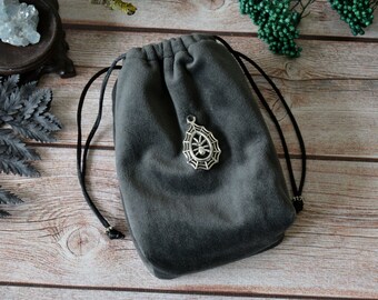 Velvet Tarot purse, Bag for tarot deck, Oracle pouch, Velvet tarot case with spider web charm