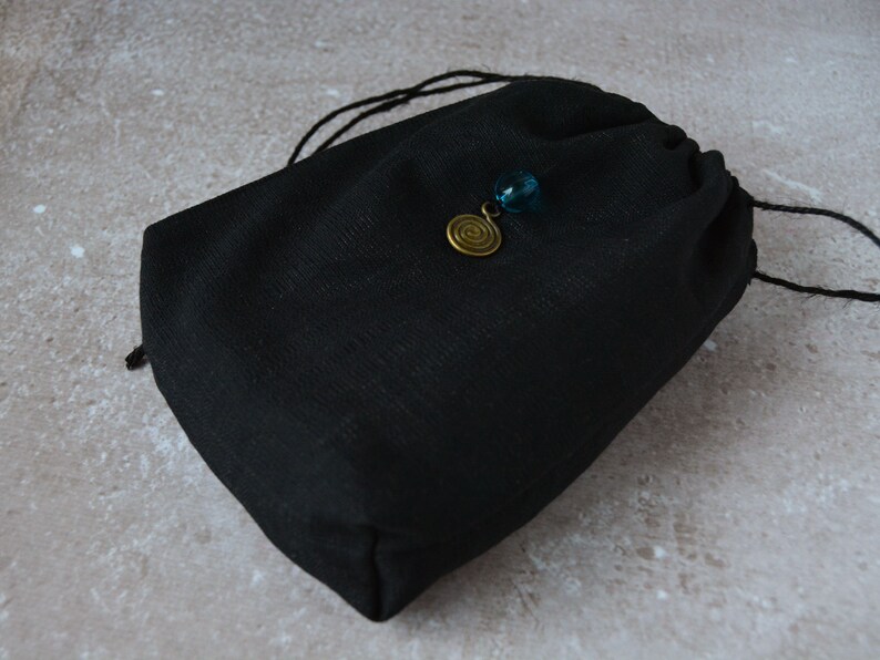 Oracle pouch Black linen bag for tarot deck Tarot purse Black tarot bag with spiral charm