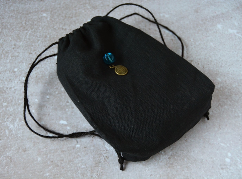 Oracle pouch Black linen bag for tarot deck Tarot purse Black tarot bag with spiral charm