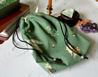 Druid tarot purse, Fall drawstring bag for tarot deck, Forest oracle pouch