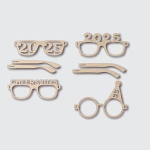 Paquete (4 unidades) de anteojos para Año Nuevo 2025 - SVG - Archivo Glowforge - Para madera, papel y acrílico