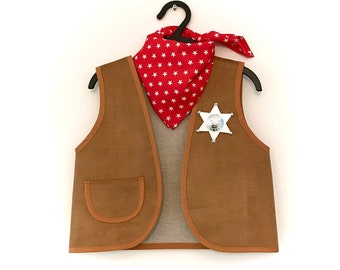 Costume Cowboy sheriff vest + matching red bandana, cowboy bolero, western, cowboy suede vest, cowboy costume,