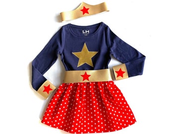 Super heroine costume, child superhero set, girl costume