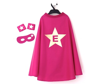 Cape rose de super héroïne, déguisement super héros, déguisement enfant, cape en coton rose fuchsia