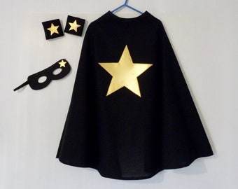 Superhero cape black or red or royal blue or navy blue, superhero child costume, superhero mask, costume cape
