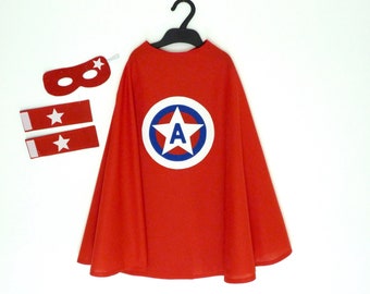 Personalized red superhero cape costume, red cotton cape with letter in white star