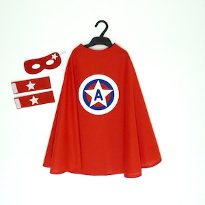 Personalized red superhero cape costume, red cotton cape with letter in white star