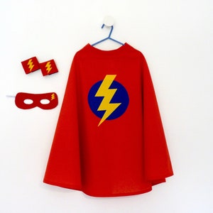 Children&#39;s red superhero cape costume, superhero cape with lightning, superhero lightning cape, child cape, child superhero