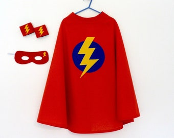 Children's red superhero cape costume, superhero cape with lightning, superhero lightning cape, child cape, child superhero