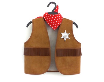 Children's cowboy sheriff vest costume + matching red bandana, sheriff bolero, western style