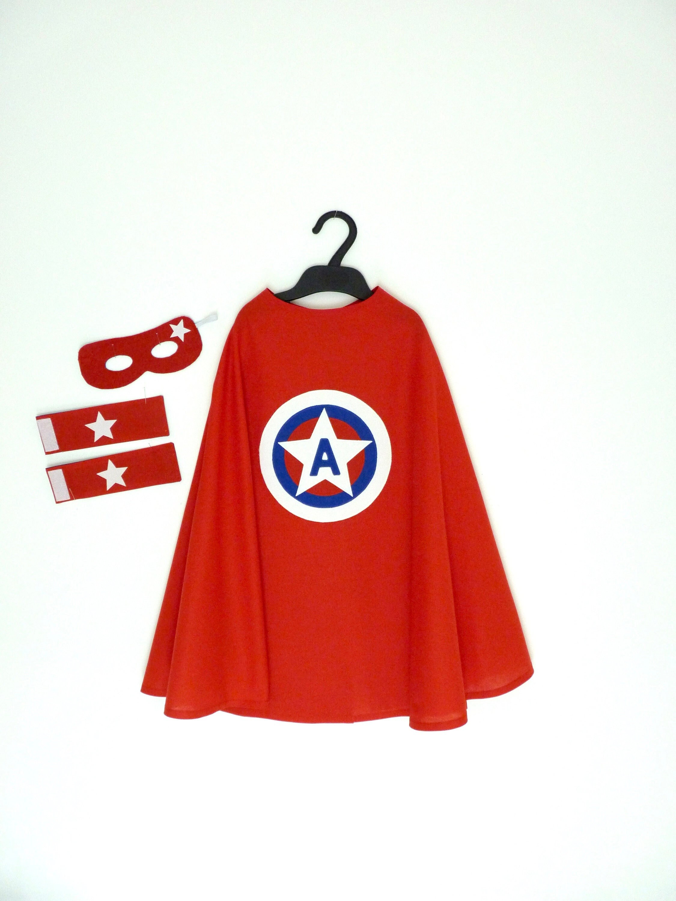Personalized red superhero cape costume, red cotton cape with letter in white star
