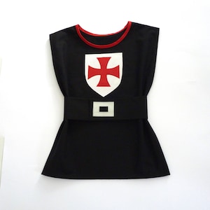 Child costume, black knight tunic, black tunic with coat of arms, Templar blouse