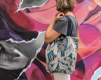 Tote bag en toile,  sac fourre-tout bleu et noir