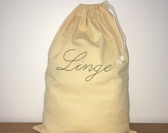 Grand  sac à linge rayé jaune, laundry bag, sac à  linge sale XL