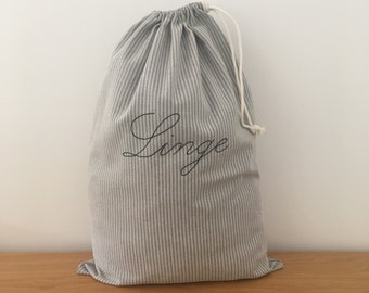 Grand  sac à linge rayé gris, laundry bag, sac à  linge sale XL