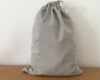 Grand  sac à linge rayé gris, laundry bag, sac à  linge sale XL