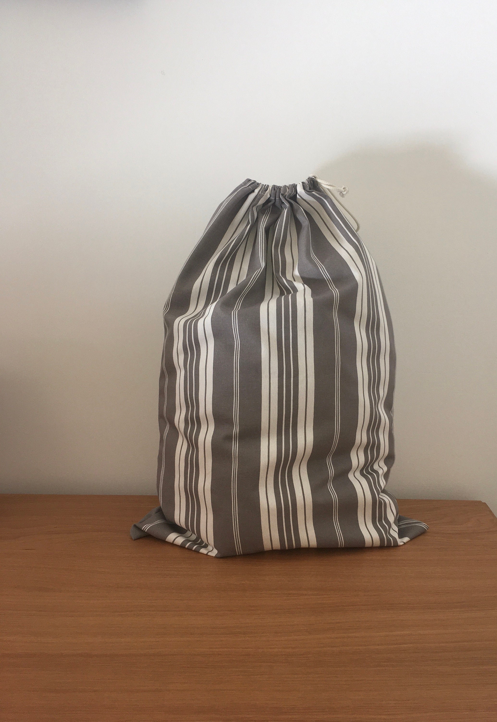 Grand Sac à Linge Rayé Gris, Laundry Bag, Sale Xl