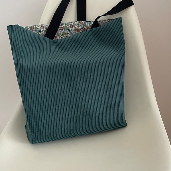 Sac en velours côtelé, Tote bag en velours, sac fourre-tout  en velours vert