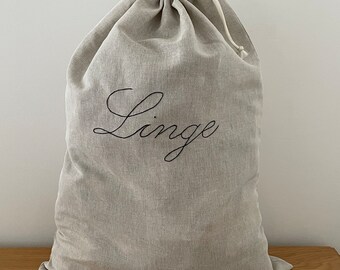 Grand  sac à linge en lin, laundry bag, sac à  linge sale XL