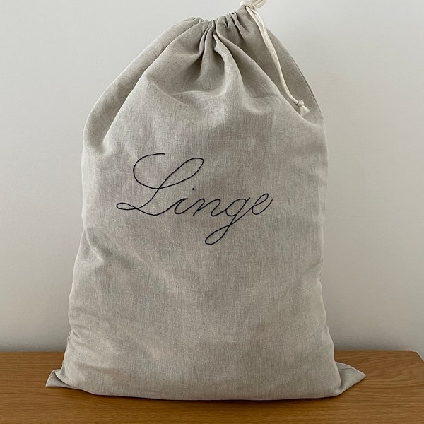 Grand  sac à linge en lin, laundry bag, sac à  linge sale XL