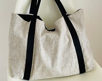 Sac en lin, sac fourre-tout en lin naturel, sac de plage, grand cabas en toile