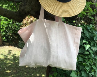 Large linen beach bag tote bag