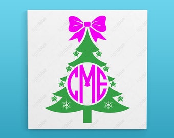 Christmas tree monogram with bow SVG instant download design for cricut or silhouette LB349
