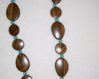Collar necklace imitation wood and turquoise