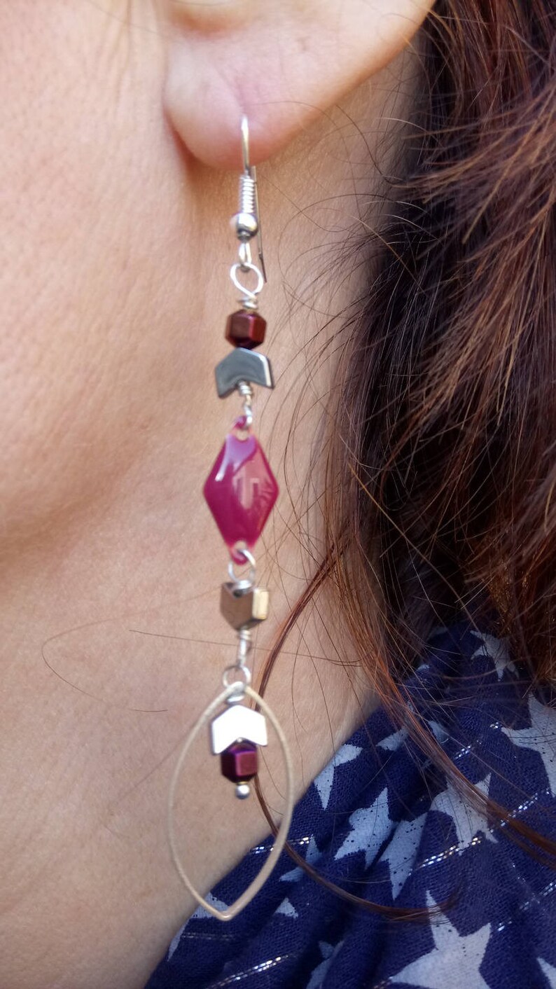 Dark raspberry sequin earrings image 1