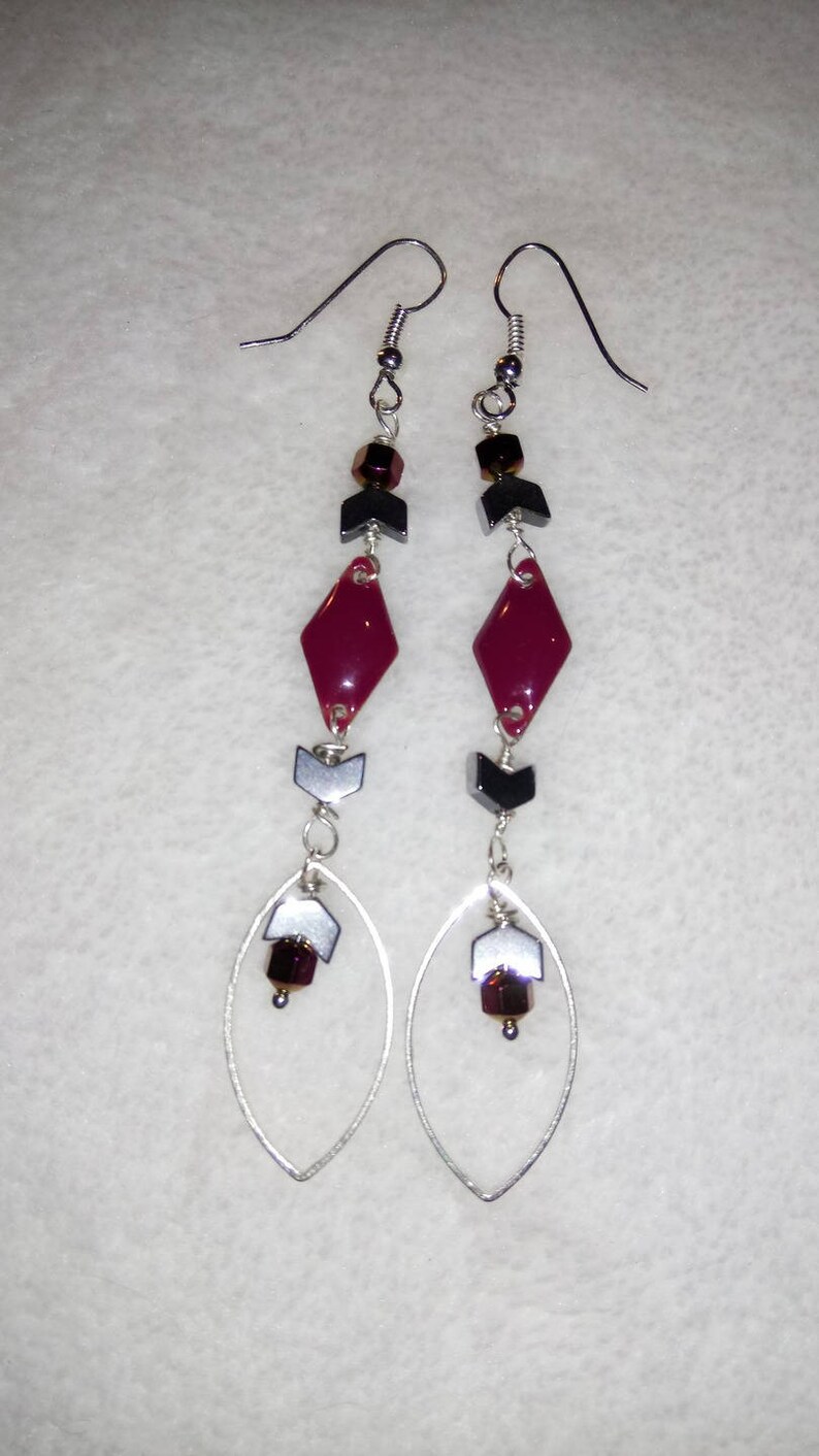 Dark raspberry sequin earrings image 3