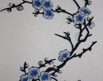 Sky blue cherry blossom iron-on patch